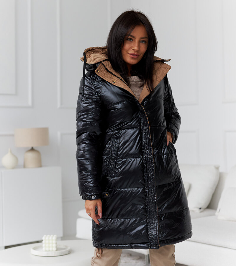Fekete-barna meleg kétoldalas kabát Scalette