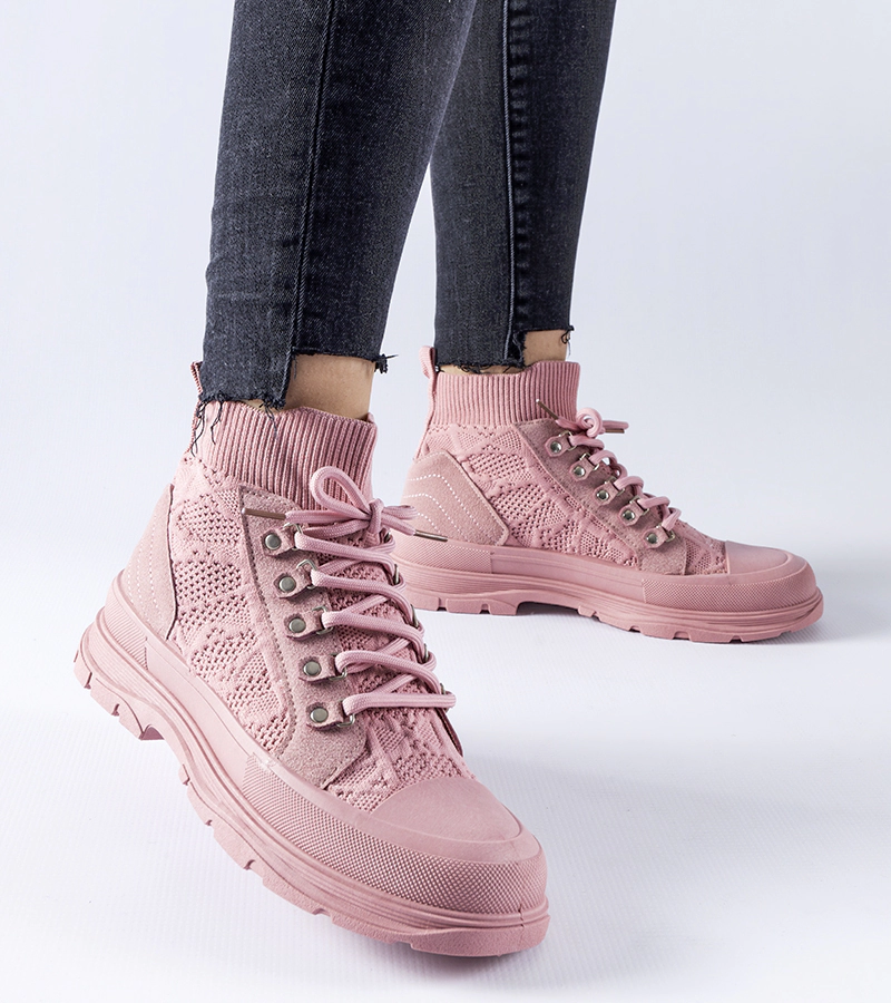 Rózsaszín magas szárú Casalma vászon tornacipő