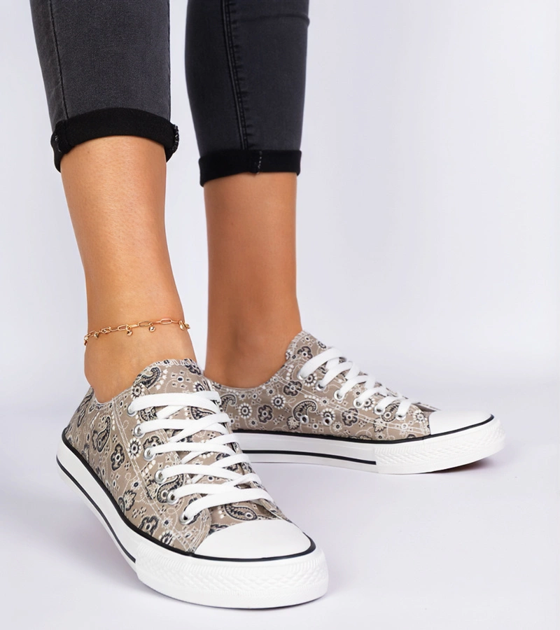 Kalusa azték stílusú női barna anyag tornacipő