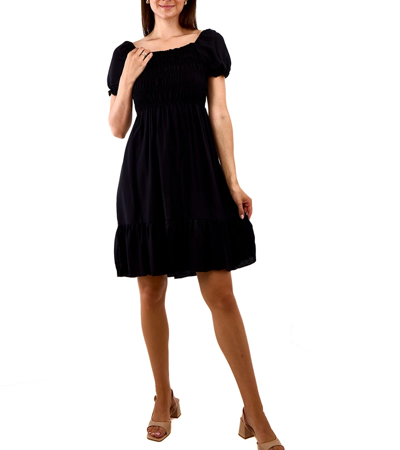 Lorinka gyűrött fekete mini ruha