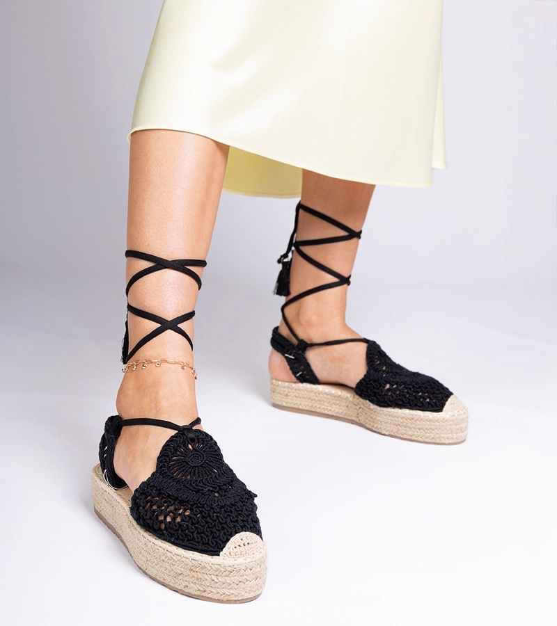 Fekete fonott espadrille szandál Lemura