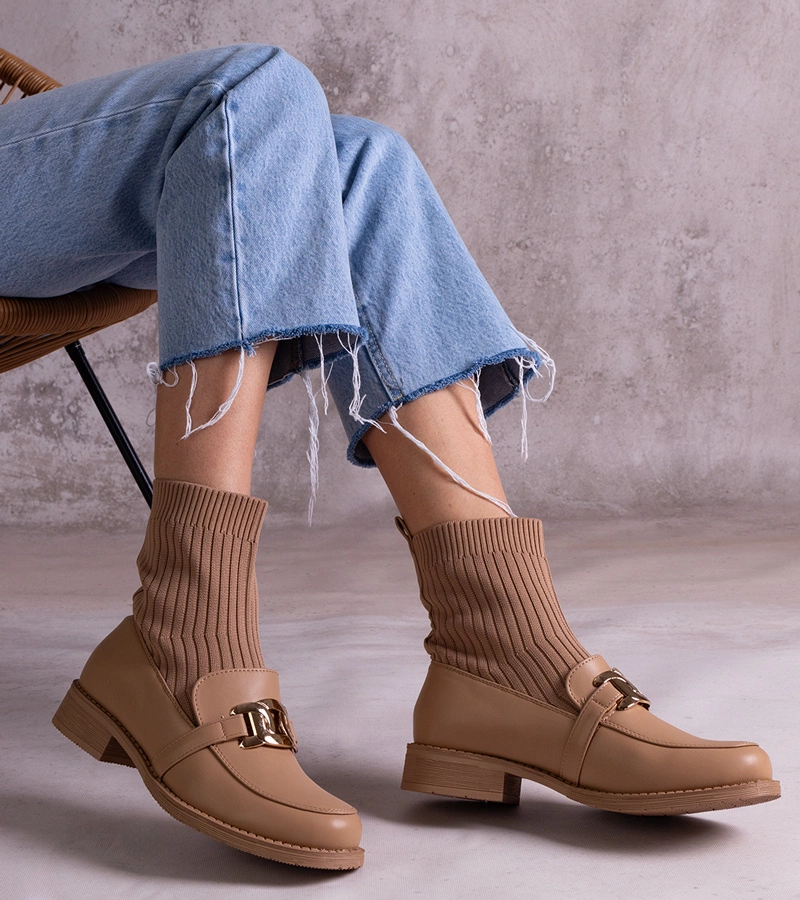 Kris sötétbézs bokacsizma szövet szárral