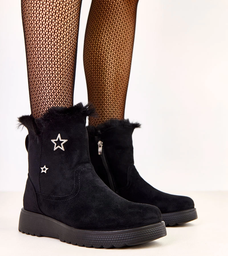 Mensley csillagokkal díszített, bélelt fekete bokacsizmák