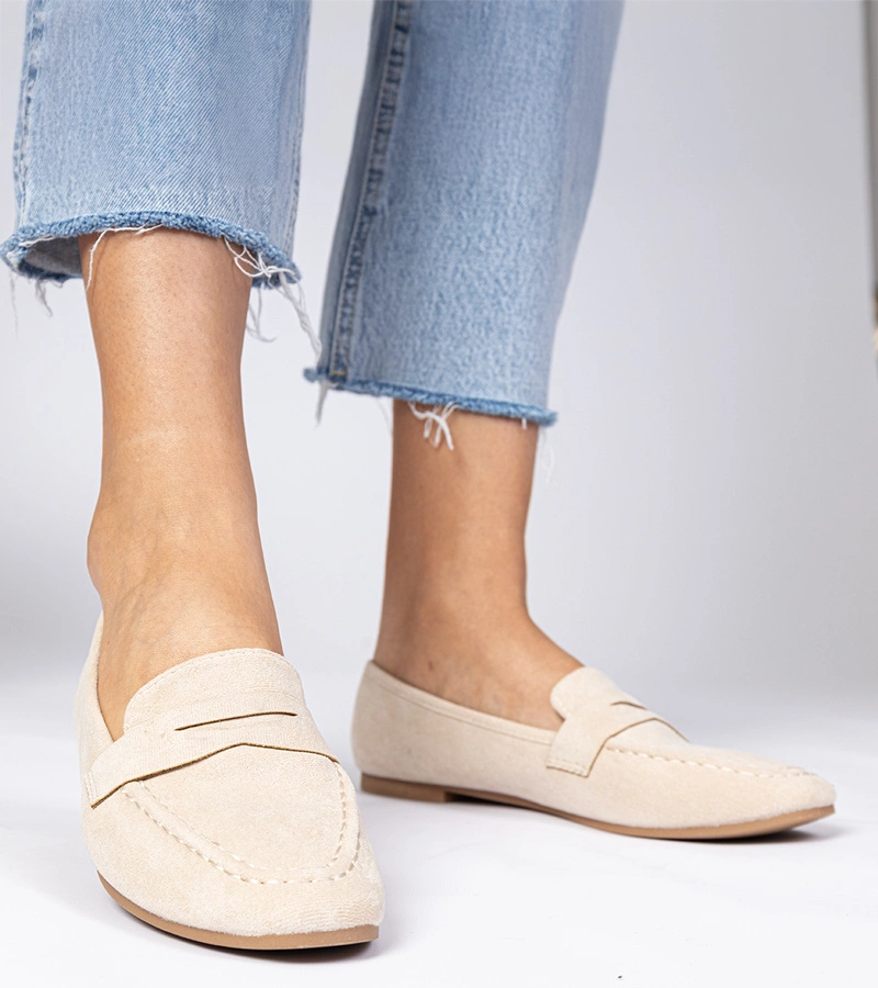 Palmarina bézs elegáns mokaszinok öko-nubukból