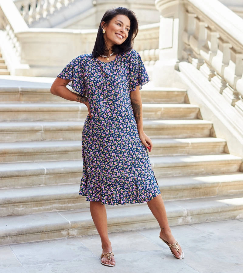 Virágos Protasio kék ruha