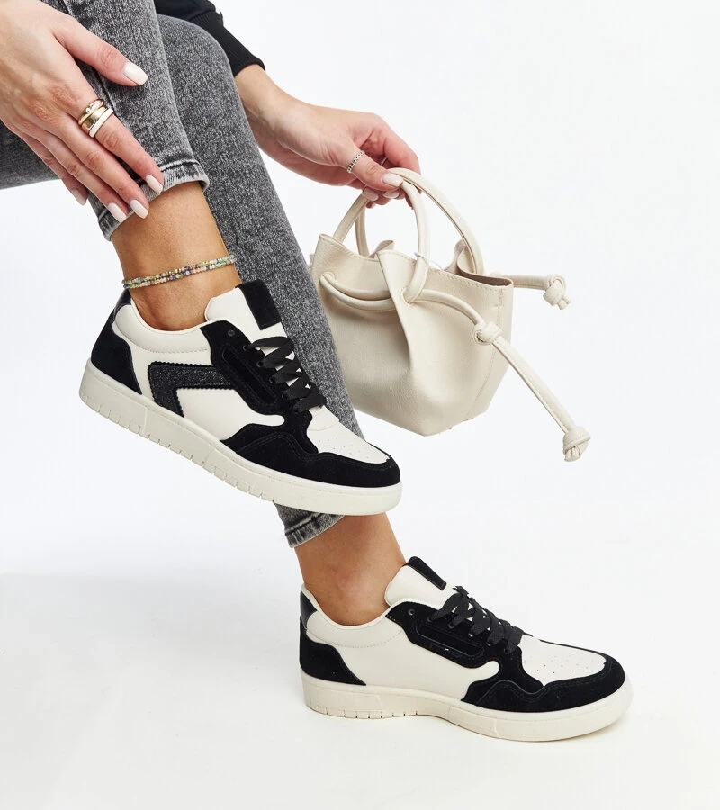 Fehér-fekete Juwan csillámos tornacipők