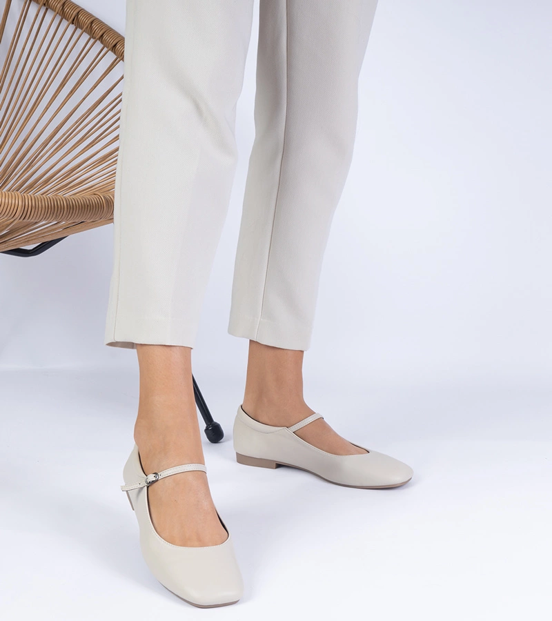 Bézs klasszikus ökobőr balerina Grenada