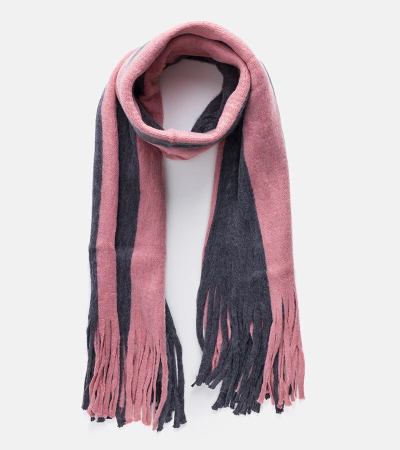 Rózsaszín-szürke Lana bojtos sál