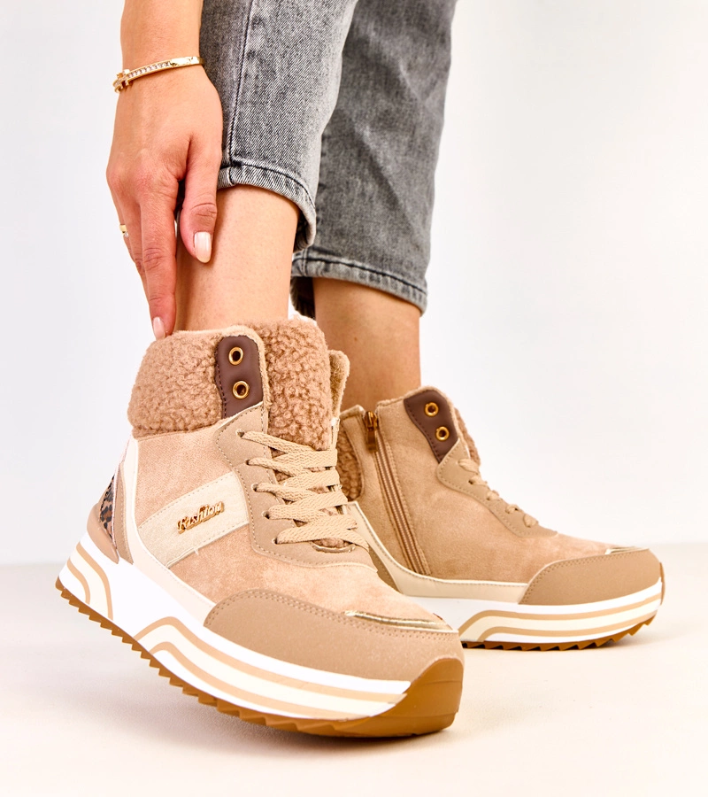 Sötétbézs bélelt magasszárú Mirasen tornacipők