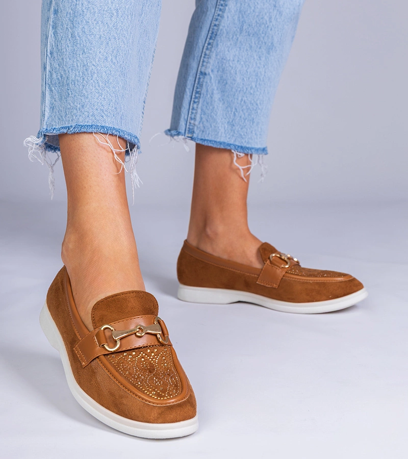 Minilla cirkóniás műbársony barna mokaszin