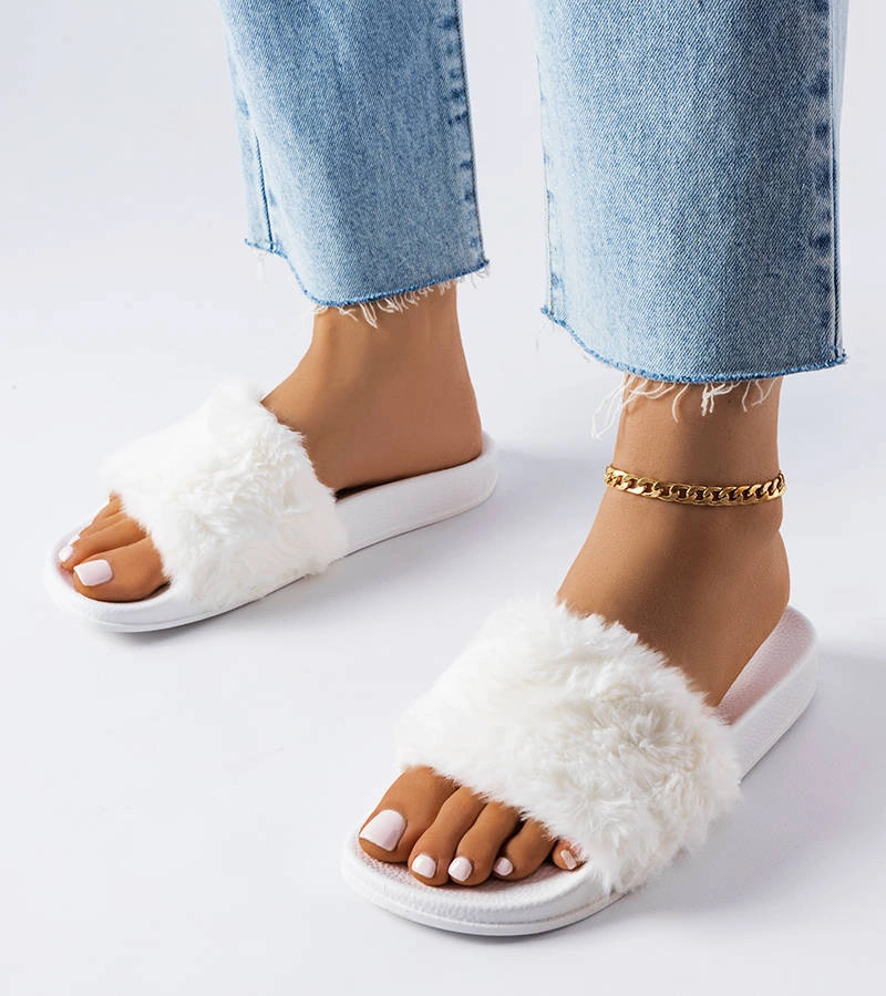 Fehér szőrös Raffaele papucsok