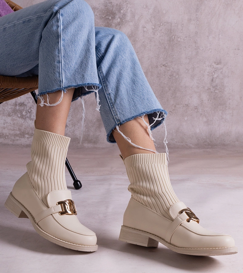 Kris bézs anyag szárú bokacsizma