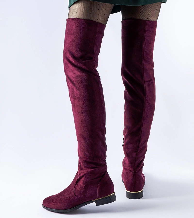 Hosszú bordó meleg műszarvasbőr csizma Elwira