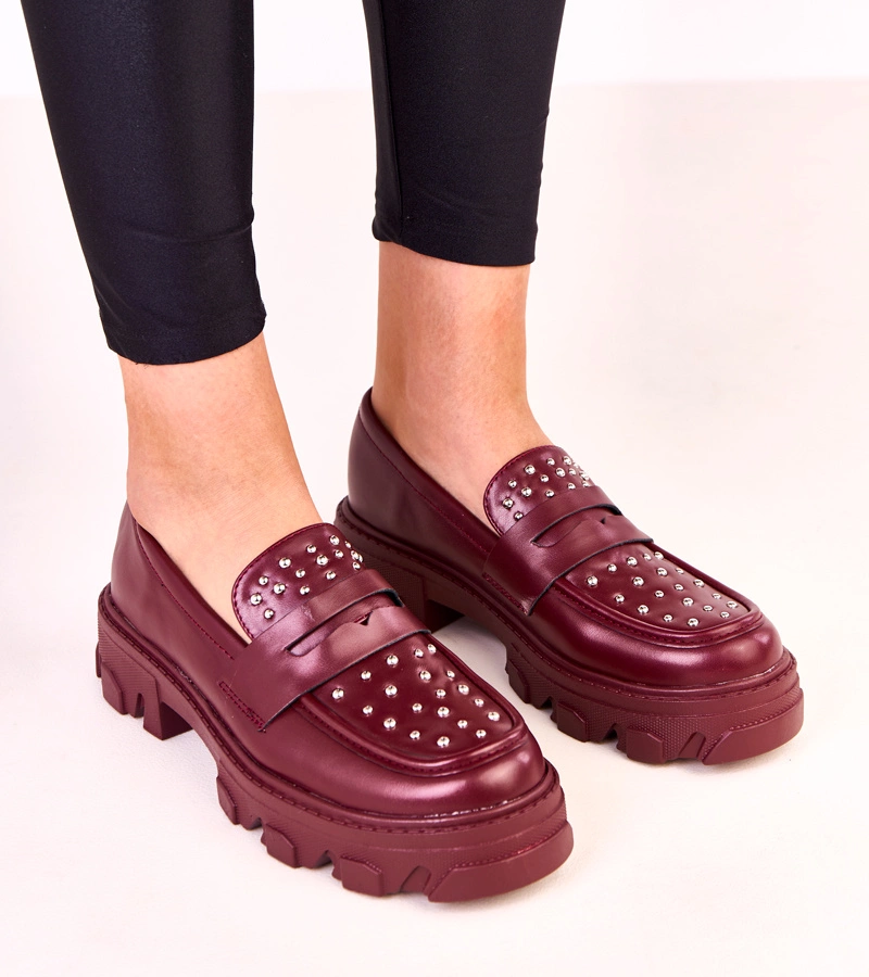 Memolis szegecses bordó női mokaszin