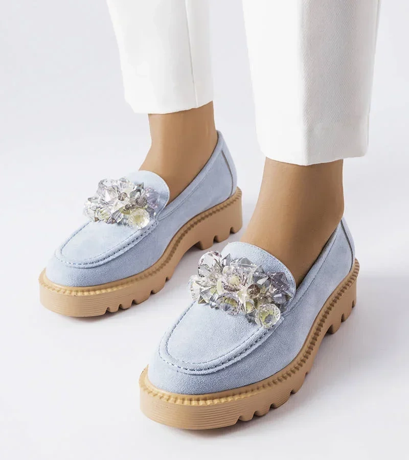 Kék kristályokkal díszített mokaszinok Vinceza