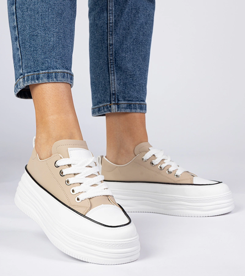 Selina női bézs magas talpú tornacipő