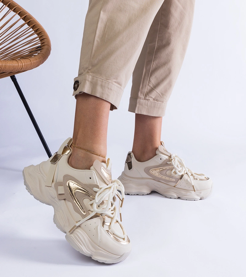 Lien női sportos bézs sneaker masszív talppal