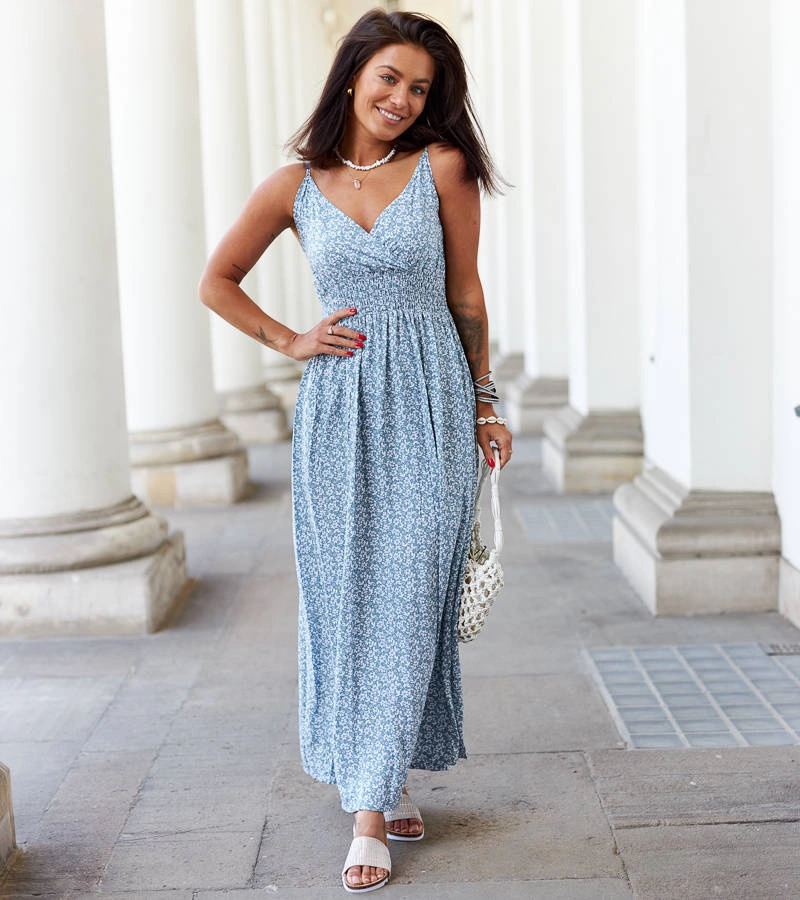 Kék virágos Esperia maxi ruha