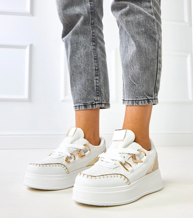 Fehér platformos tornacipő fonott betéttel Lina