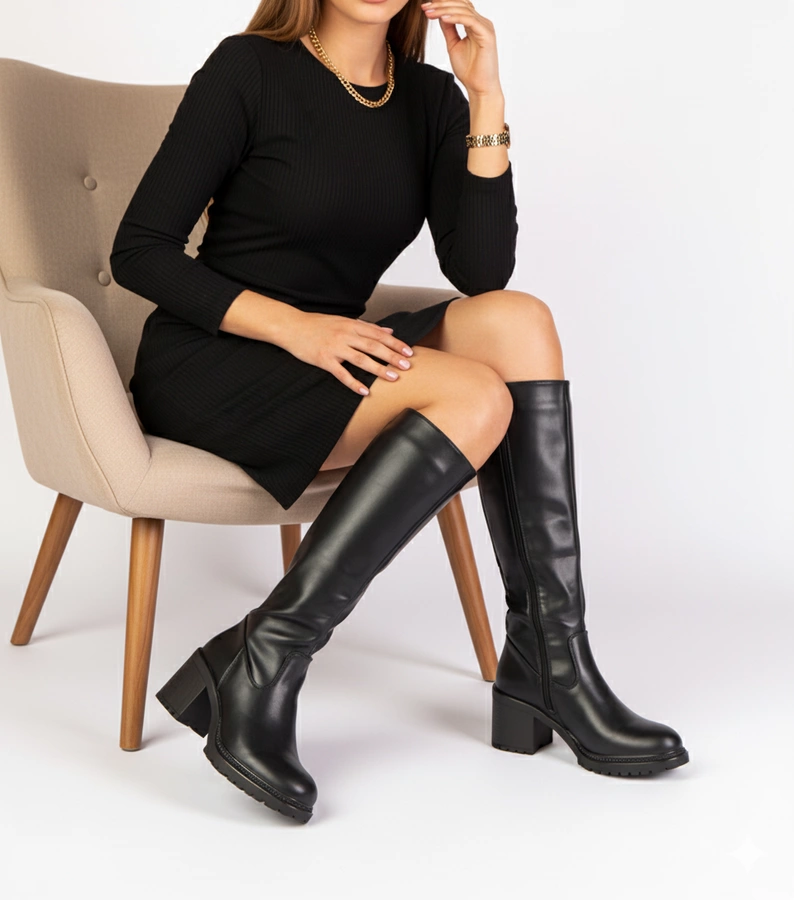 Fekete csizmák vastag sarkon Akija