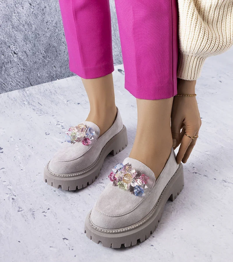 Levasseur kristályokkal díszített szürke félcipők