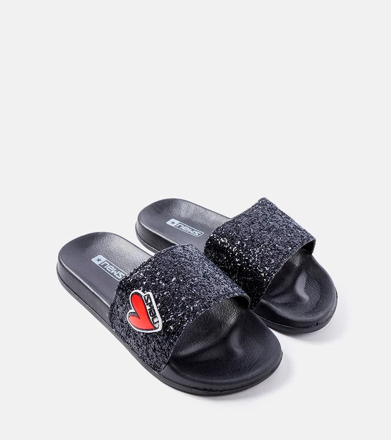 Fekete flitteres Boncoeur gyermek papucs