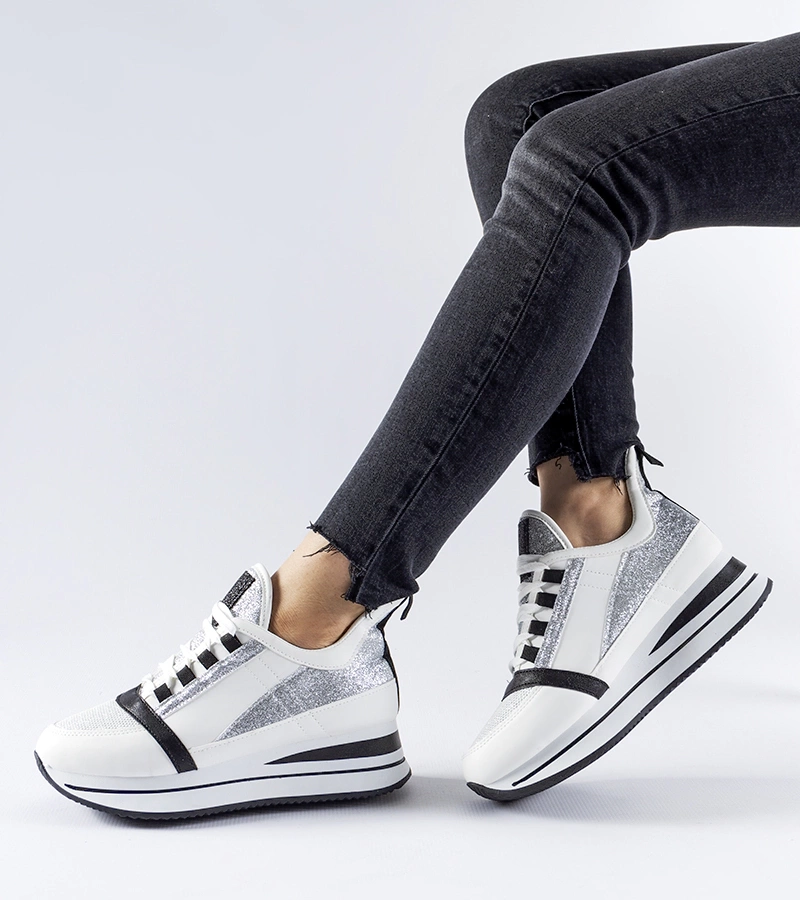 Fehér csillámos platform cipők Marce