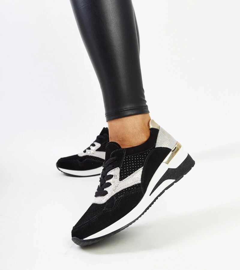 Manfrin fekete bőr csúszásmentes platform cipők