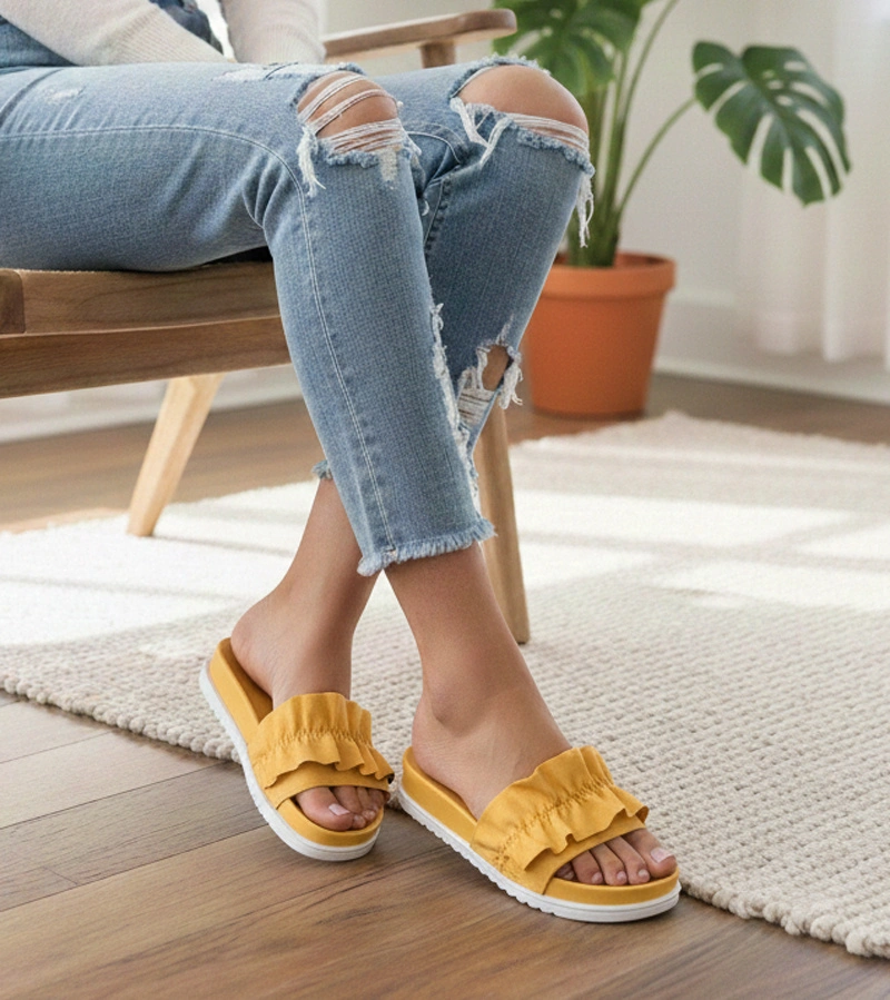 Sárga szalagos mustársárga papucs Samanta