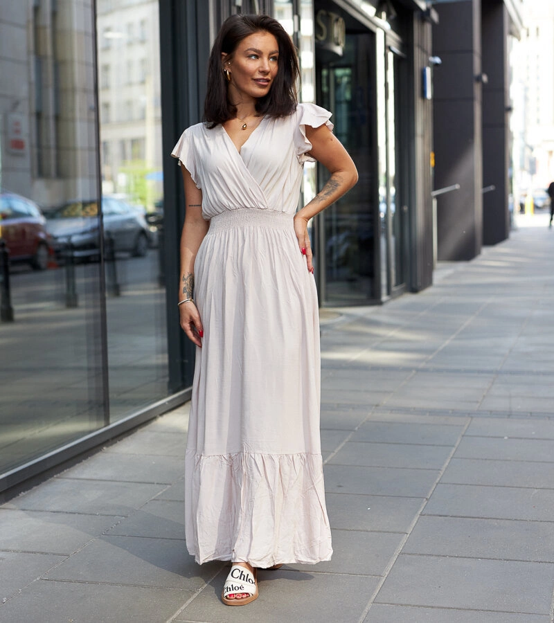 Goffredo bézs maxi ruha ráncokkal