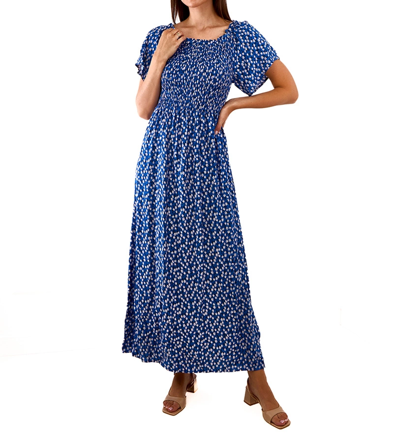 Kék maxi ruha apró virágokkal Hajden