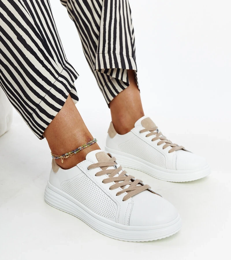 Bishara fehér-bézs bőr tornacipő