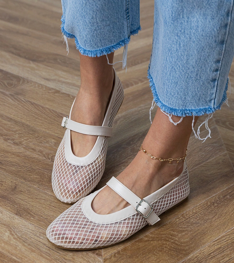 Turina hálós bézs balerinacipő csattal