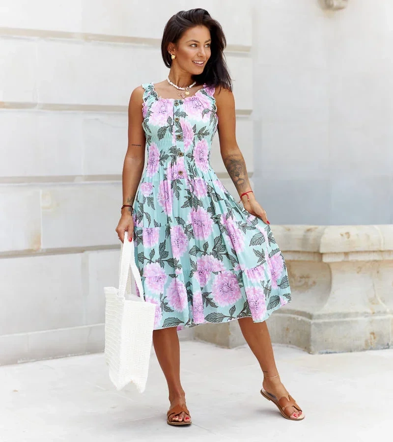 Zöld ruha lila virágokkal Coraline