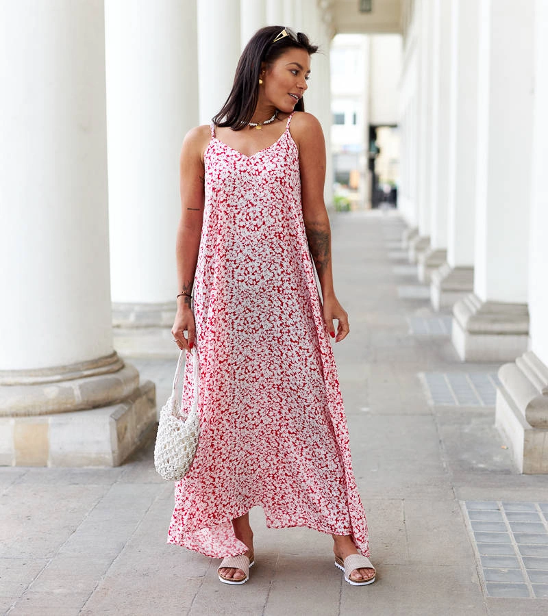 Piros, laza fazonú Giona ruha