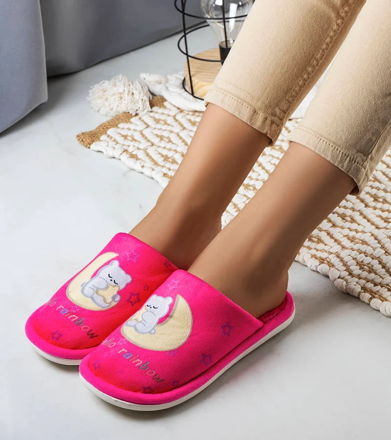 Szivárvány hold neon rózsaszín puha papucs