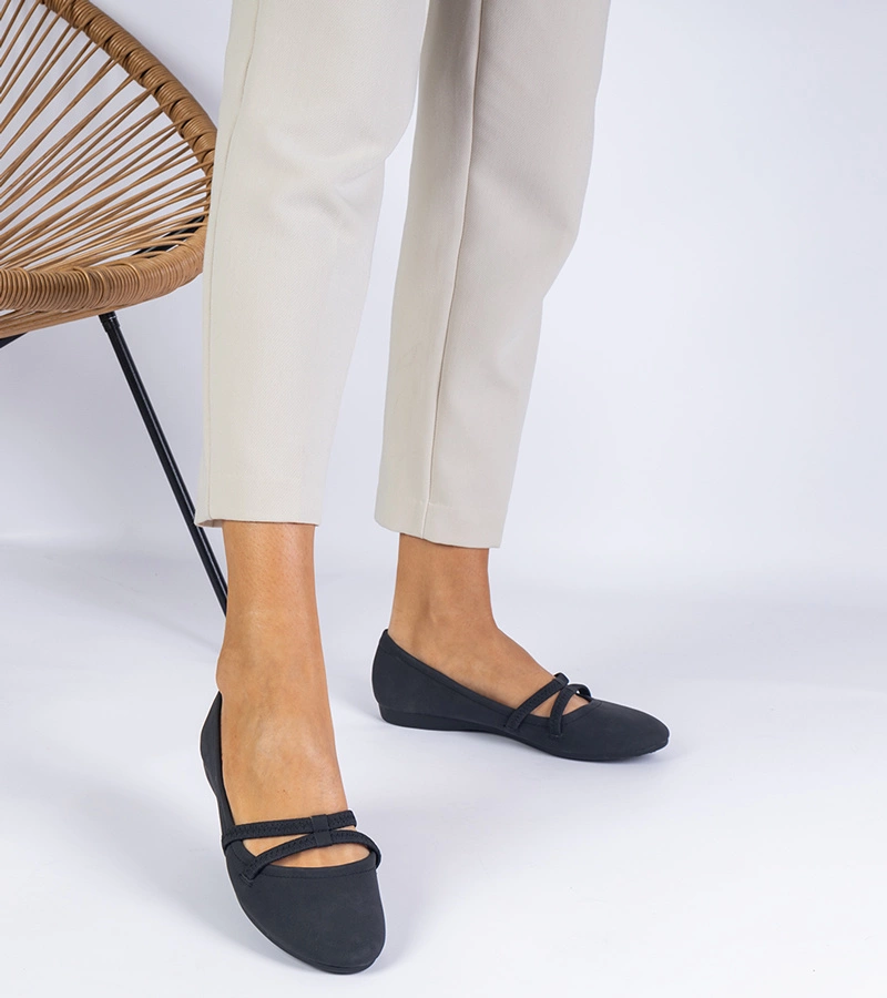 Baronna női fekete matt műbőr balerinacipő