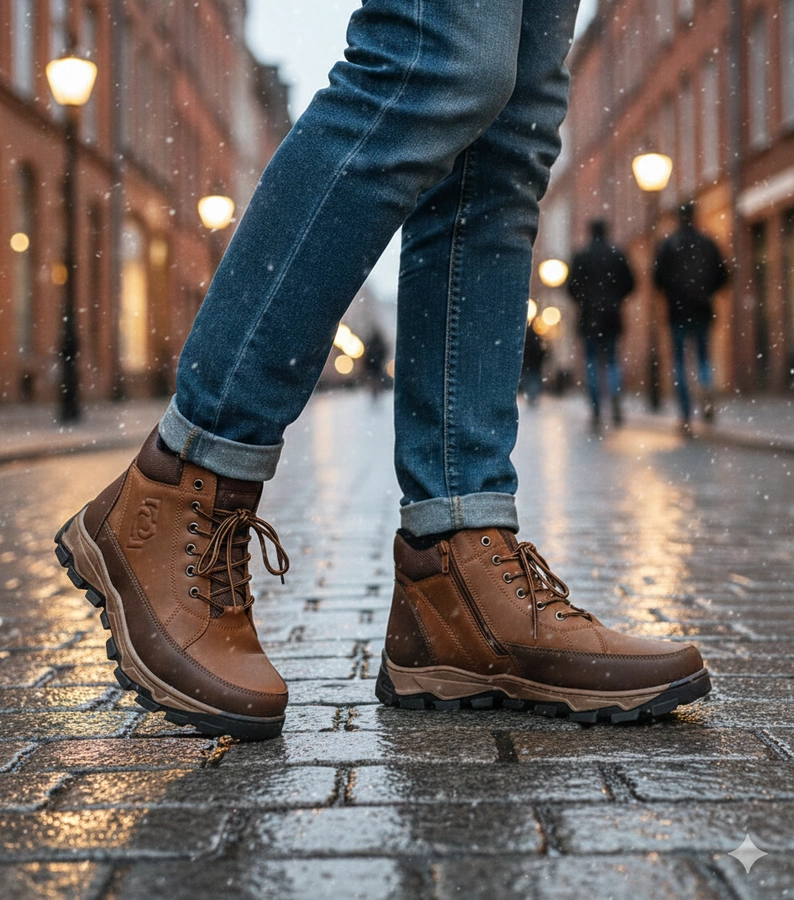 Férfi bélelt barna bakancs Elias