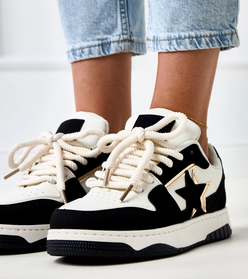 Fekete-fehér platformos csillagos Zerri tornacipők