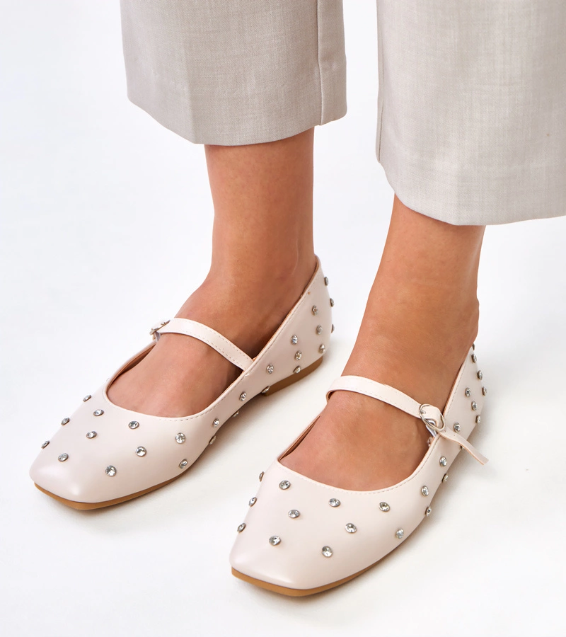 Bézs balerinacipő kristályokkal Heidi