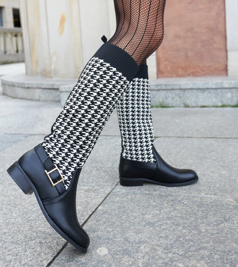 Fekete-fehér hosszú pepita Maestas csizma