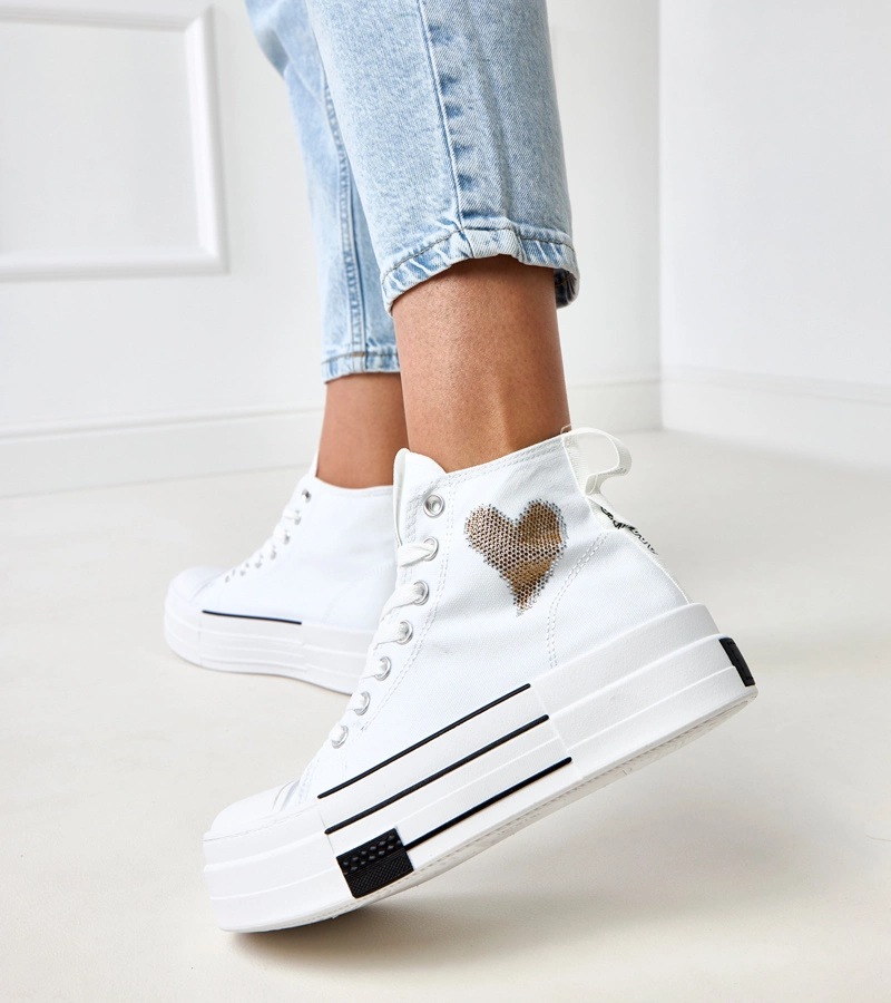 Fehér magas platform tornacipő szívvel Ailea