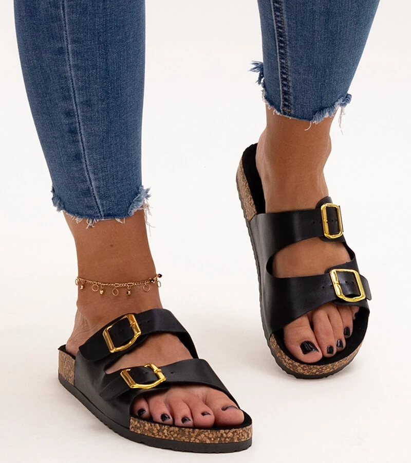 Fekete Oline parafa talpú papucsok