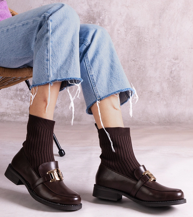 Kris textil szárú barna bokacsizmái