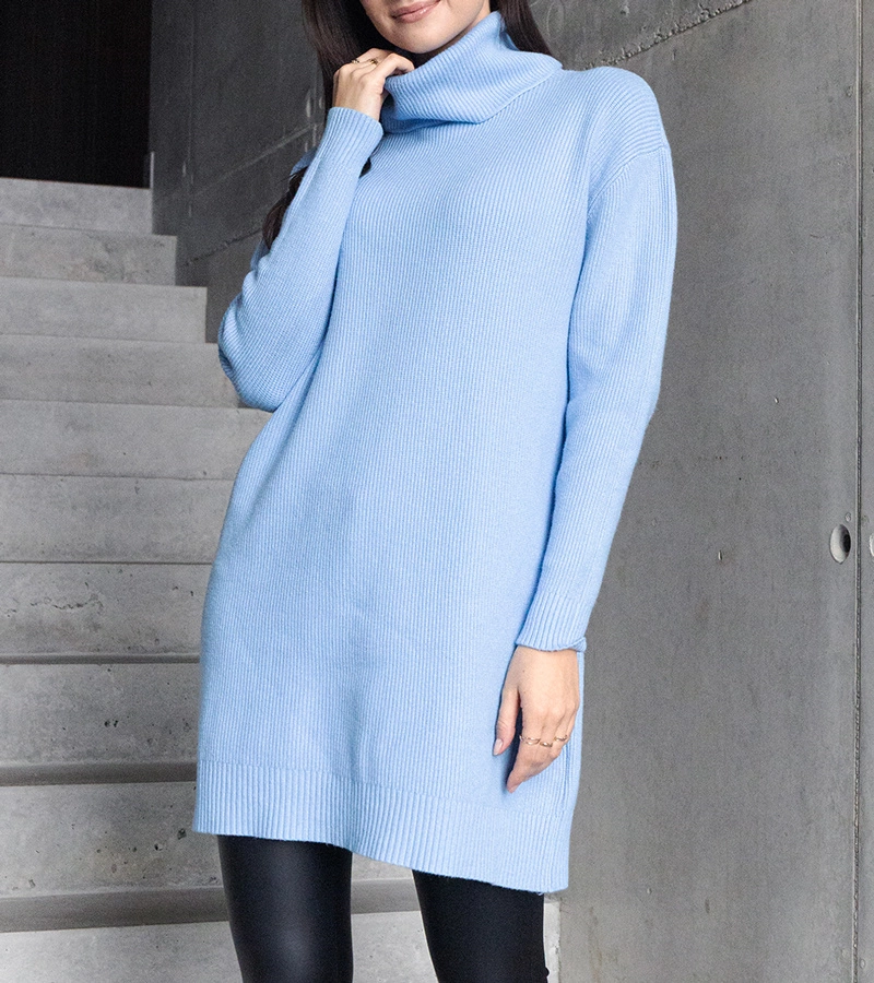 Hosszú kék puha garbós pulóver Kali