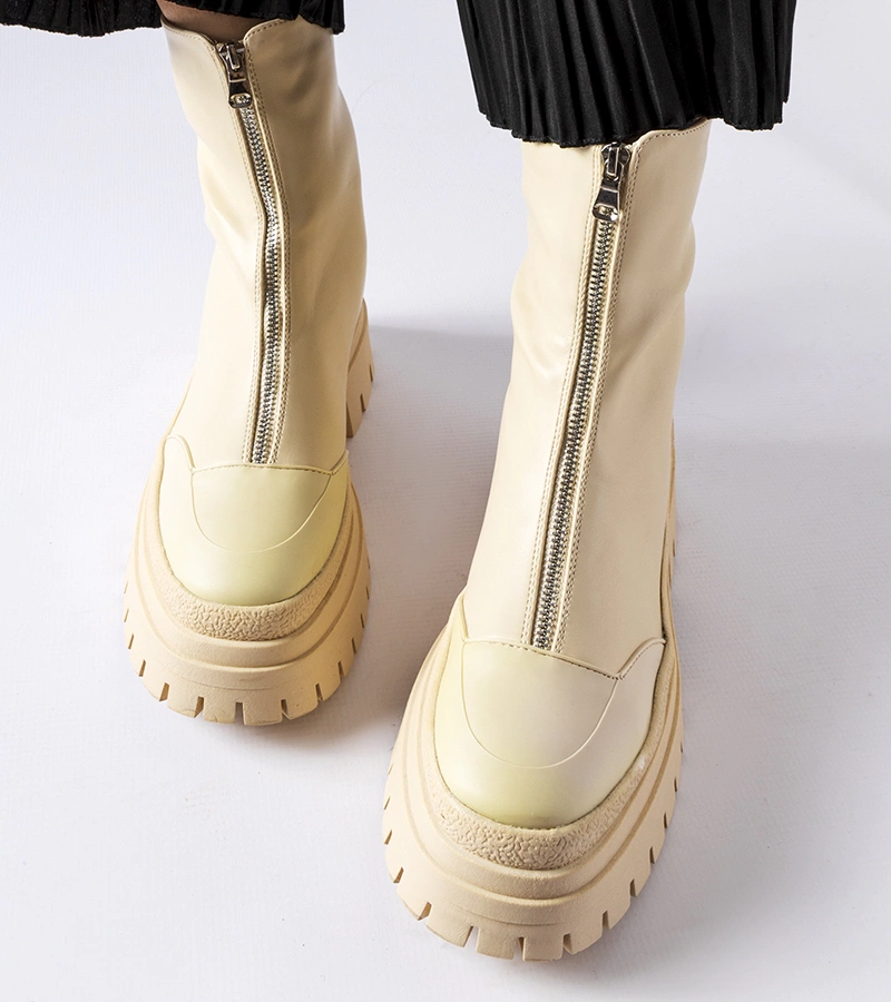 Bergamo masszív bézs bokacsizma cipzárval