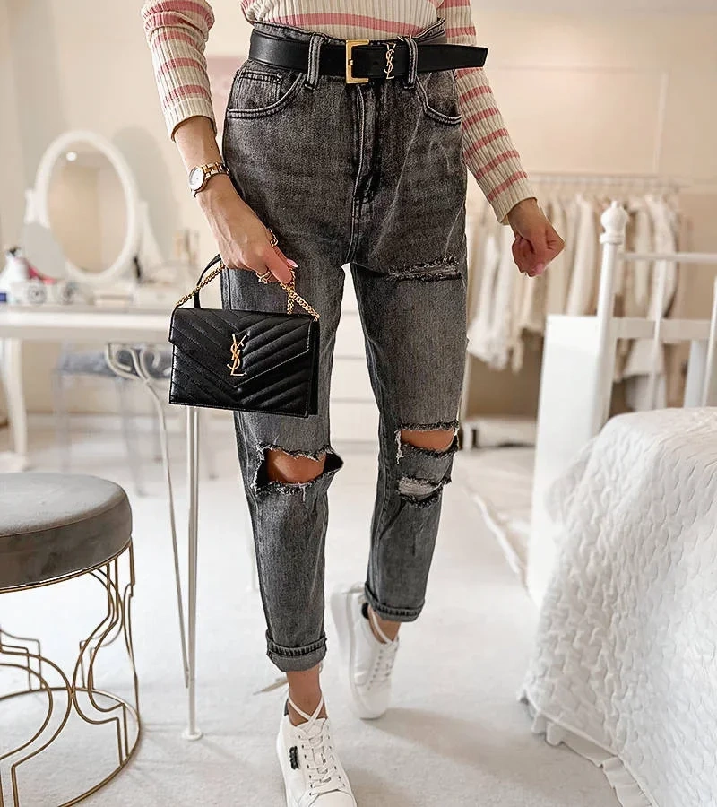 Szürke mom fit farmer nadrág Firenze elszakadásokkal