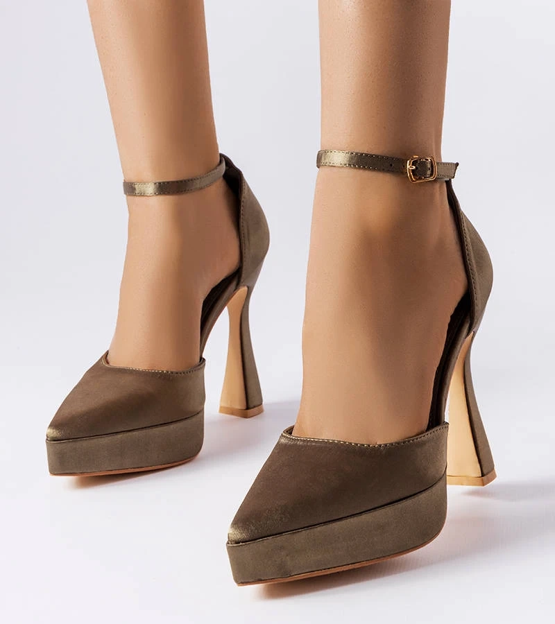 Olajzöld magas sarkú cipő Lowell