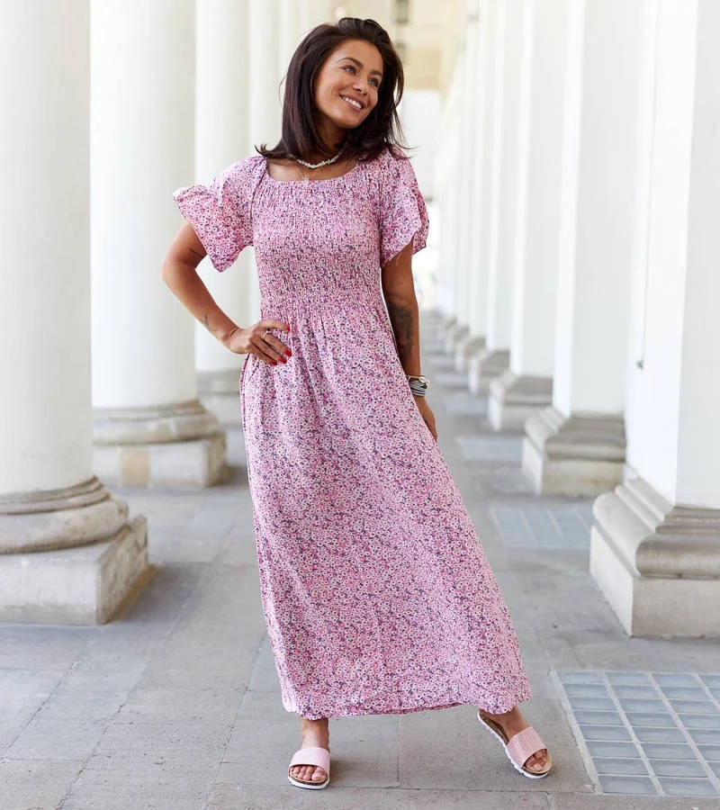 Rózsaszín midi virágos Lioba ruha