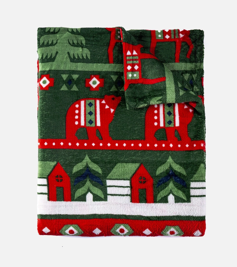 Zöld karácsonyi mintákkal díszített takaró Mary